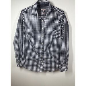 Peter Millar Easy Care Cotton Fitted Navy And White Check Blouse Top Size M Golf